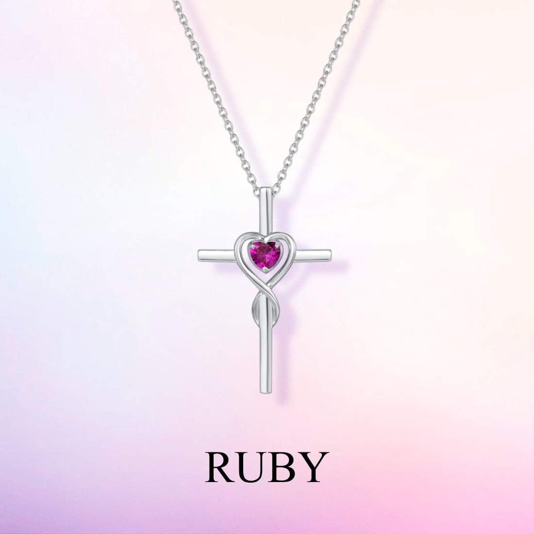 Birthstone Cross Necklace for Women Birthstone Necklace Heart Infinity Cross Pendant Necklace Fine Jewelry Christmas Valentines Day Gifts Birthday Holiday Gifts for Her, 16"+2" Inches