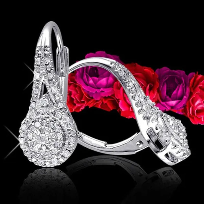 Women Elegant Micro Pave Round Cut Diamond Hoop Huggies Earrings Party Daily Engagement Birthday Gifts Jewelry