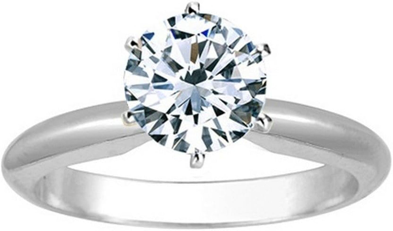 1/2 Carat round Cut Diamond Solitaire Engagement Ring 14K White Gold 6 Prong (J-K, I2, 0.50 C.T.W) Very Good Cut