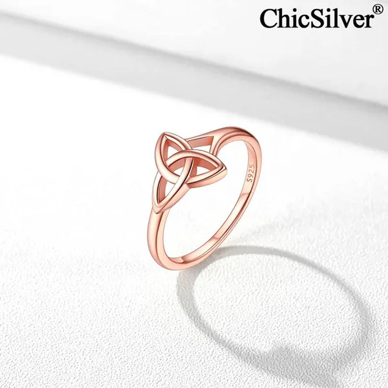 Chicsilver 925 Sterling Silver Ring for Women Triquetra Celtic Knot Promise Ring Simple Classic Irish Eternity Wedding Band Size 4-12