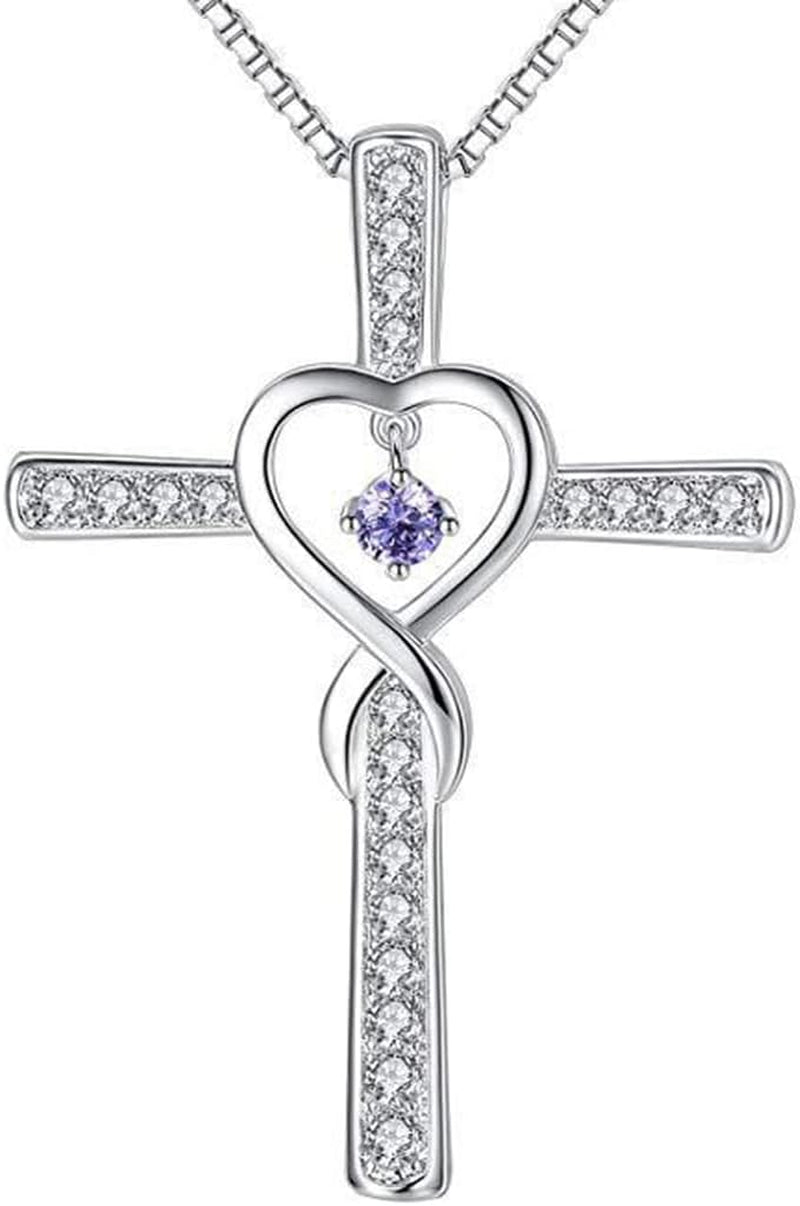 White Gold Plated Christian Cross Birthstone Infinity Charm Wedding Statement Pendant Necklace