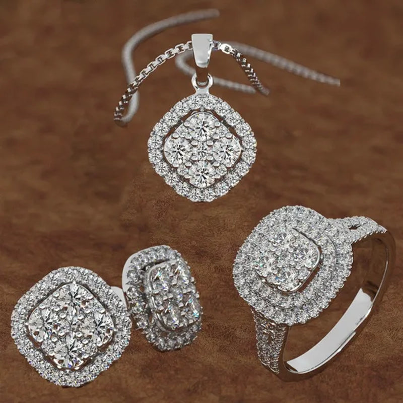 Classic Wedding Jewelry Set Stud Earrings + Pendant Necklace + Ring Lady Fashion Party Accessories