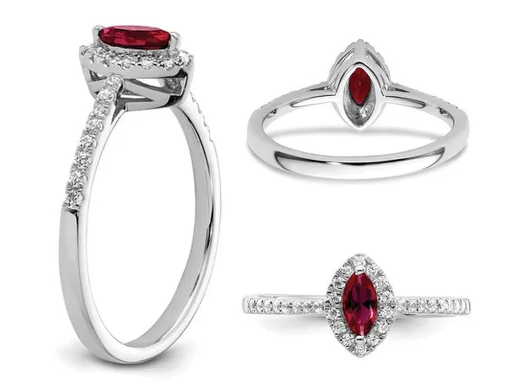 1/3 Carat (Ctw) Lab-Created Ruby Ring in 14K White Gold with Lab-Grown Diamonds