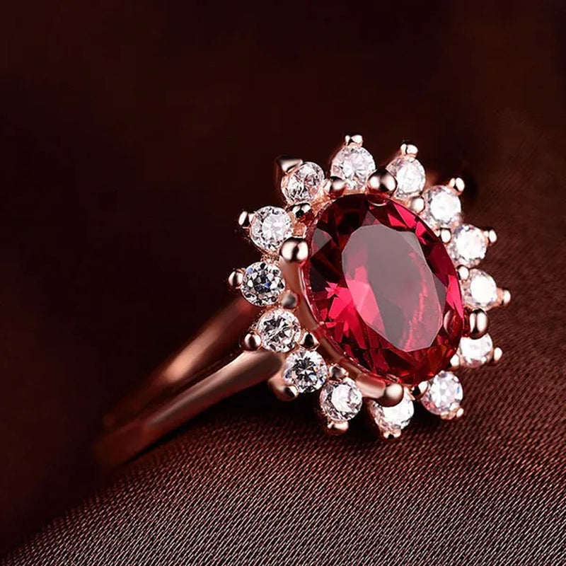 New Ruby Diana Sunflower Lady Ring Classic Living Mouth Design Women's Ring