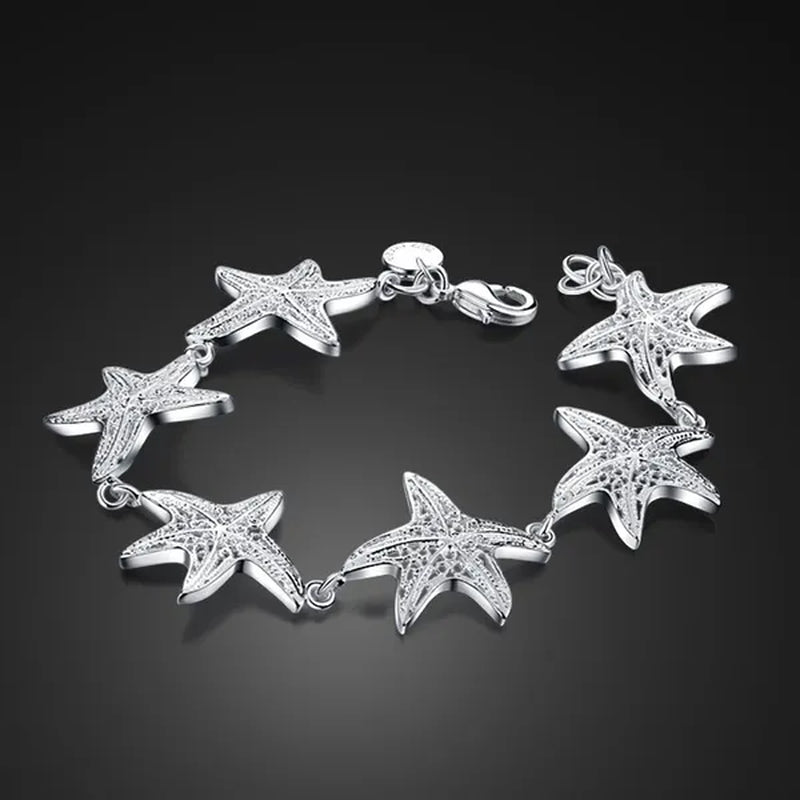 925 Sterling Silver Starfish Charm Bracelet Women Silver Jewelry Accessories