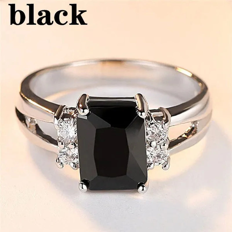 Women 925 Silver Plated Blue Sapphire / Black / Purple / Red CZ Wedding Ring Size 6-10 (Choice Color and Size)