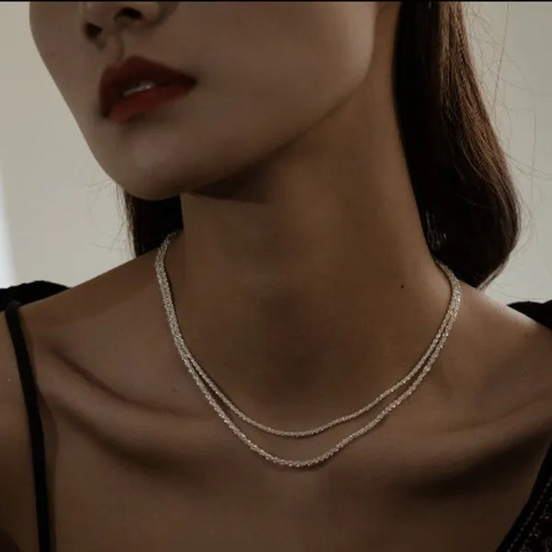 Shiny sparkling glitter clavicle chain silver necklace brand new fashion sterling silver necklace chain