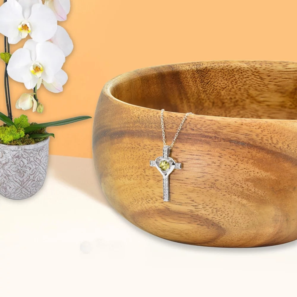 Sterling Silver Citrine and White Topaz Heart Cross Birthstone Pendant Necklace