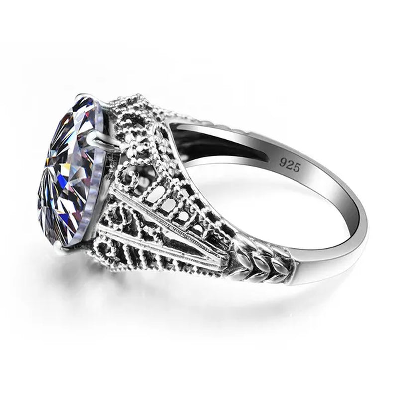 Edward Antique Semi-Precious Stone Wedding Rings for Women Solid 925 Sterling Silver Created Zircon Crystals Rings Female Anel