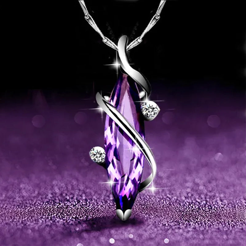 4 Styles High Quality New Arriving Women Charm Crystal Amethyst Diamond Pendant Necklace Exquisite Engagement Wedding Anniversary AAA Zircon Necklace Jewelry for Girlfriend Valentines Day Gifts