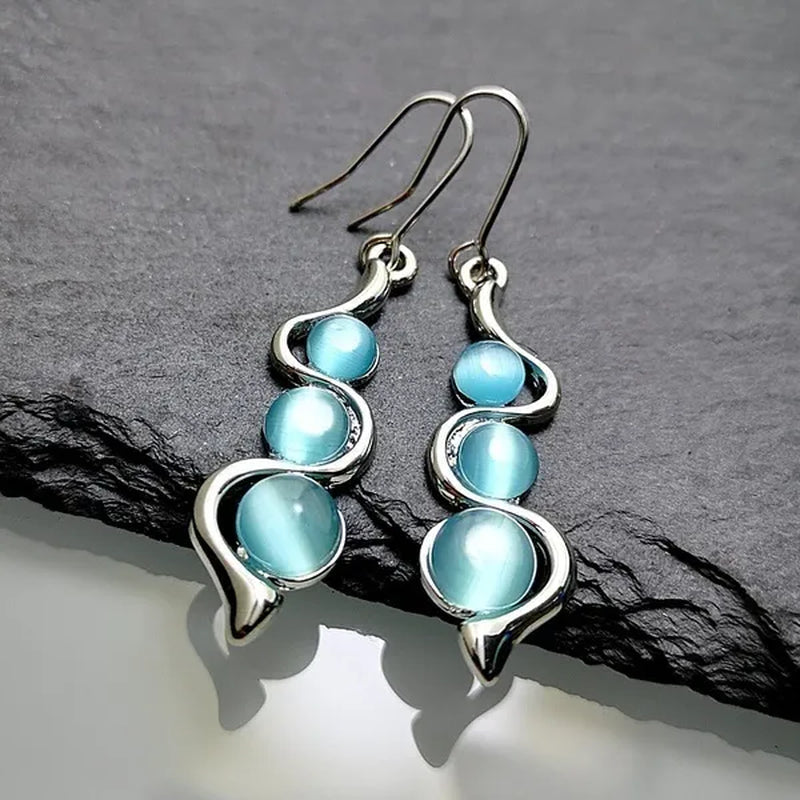Blue Moonstone Dangle Earrings Sapphire Drop Earrings Fashion Jewelry Sapphire Inlay Zircon Earrings for Women Anniversary Gift Engagement Party Hoop Earrings Earrings