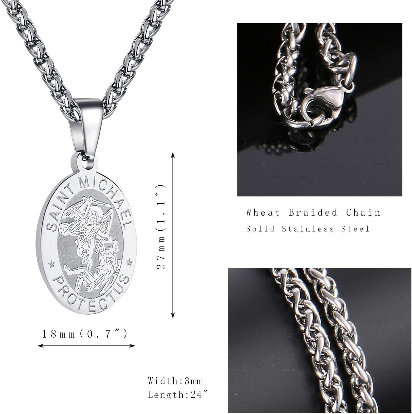 Saint Christopher/Joseph/Anthony/Jude/Michael Necklace Medal for Men Boys,St Christopher Pendant Medallion with Chain 24 Inches