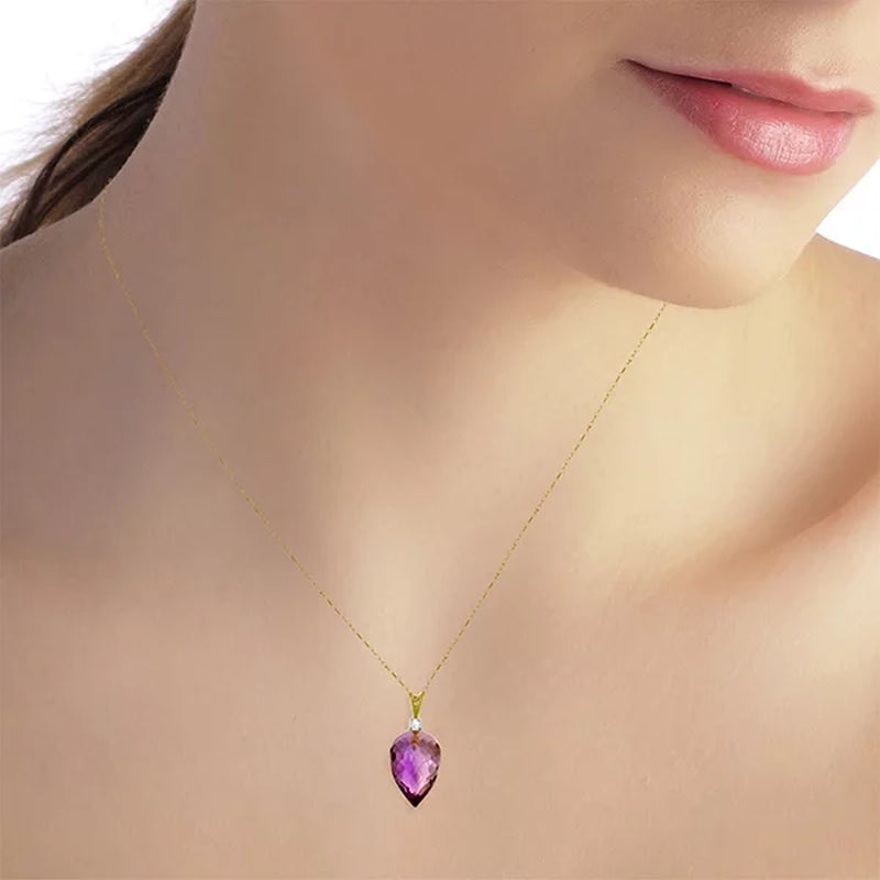 14K 16" Yellow Gold Necklace with Diamond and Briolette Amethyst