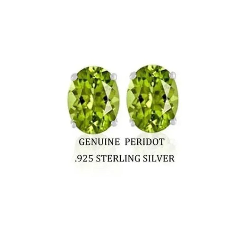 2.00 CTTW .925 Sterling Silver Genuine Oval 7x5 Peridot Stud Earrings
