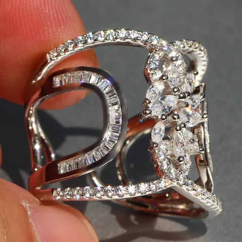 Luxury Silver White Sapphire Rings Natural Gemstones Birthstone Engagement Rings Wedding Anniversary Bride Women Princess Love Cross Ring Size 6 7 8 9 10