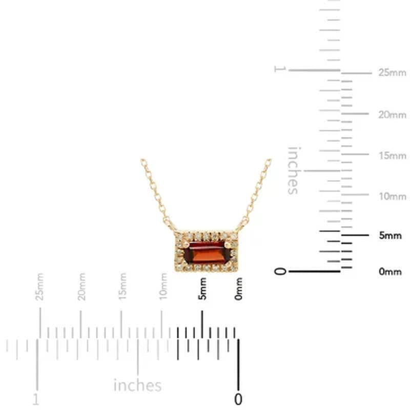 Garnet and .06 CT. T.W. Diamond Baguette Pendant Necklace in 14K Gold