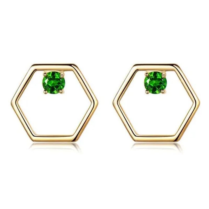 Majesty Diamonds MDS210181 Round Green Nano Diopside Hexagon Stud Earrings in 0.925 White Sterling Silver