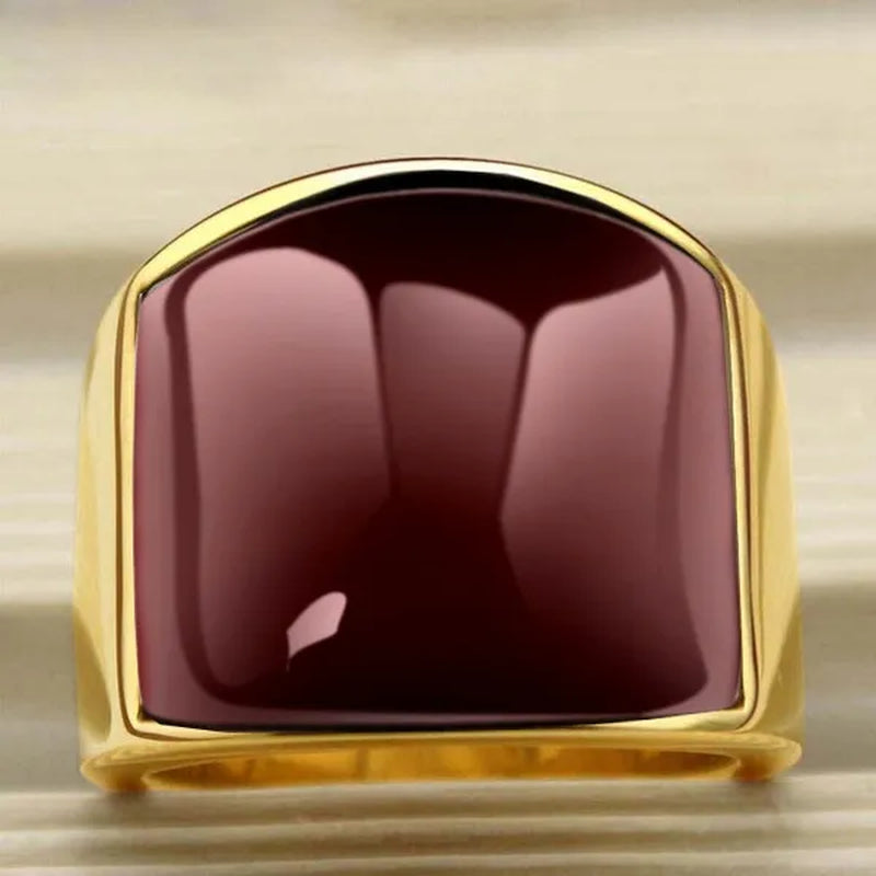 New Fashion Rings 316L Stainless Steel Gold Plated Simple Jewelry Ring With Opal For Men