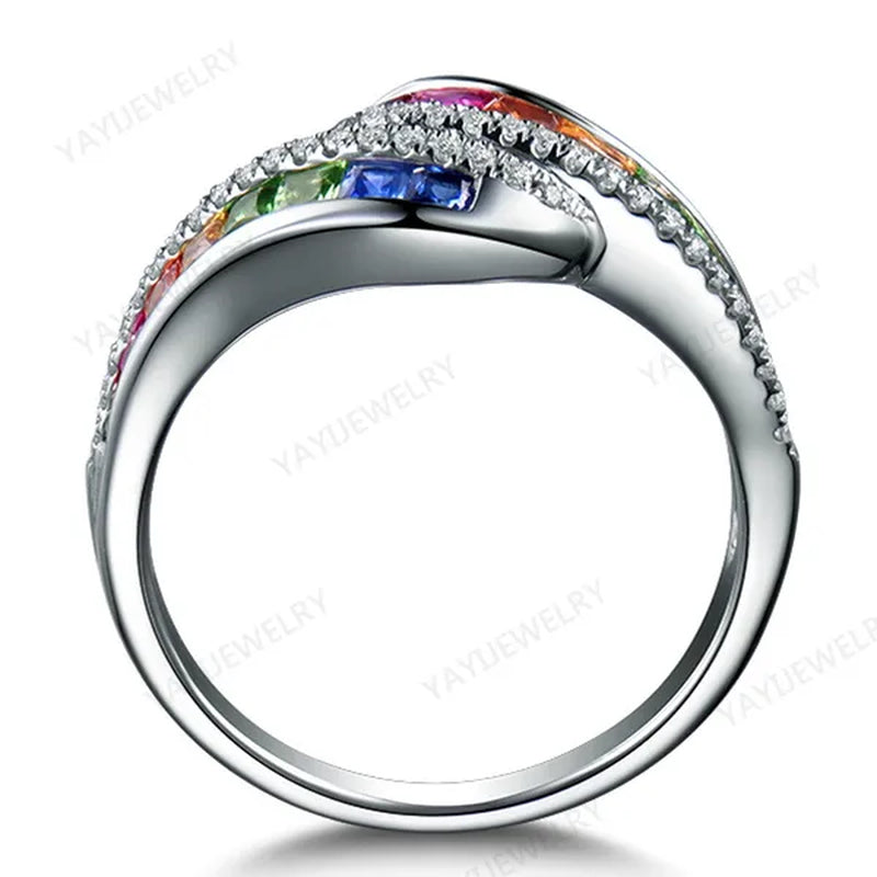 Princess silver cut Ruby Emerald & Sapphire & Topaz & Ruby Multicolor Natural Gemstone Engagement Bride Ring Jewelry