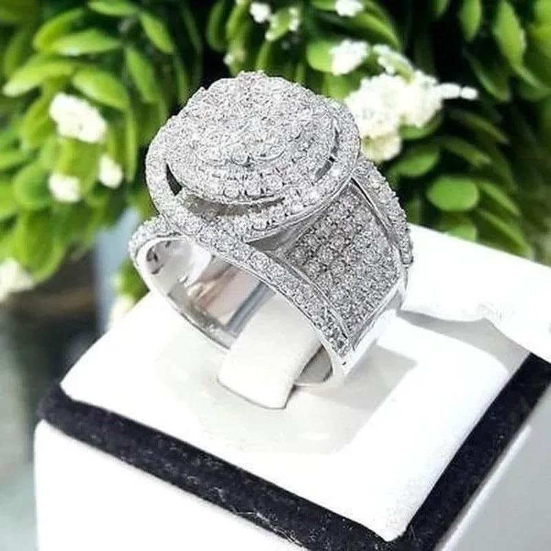 Sparkling 925 Solid Sterling Silver White Sapphire Diamond Cluster Ring Wedding Engagement Fine Jewelry