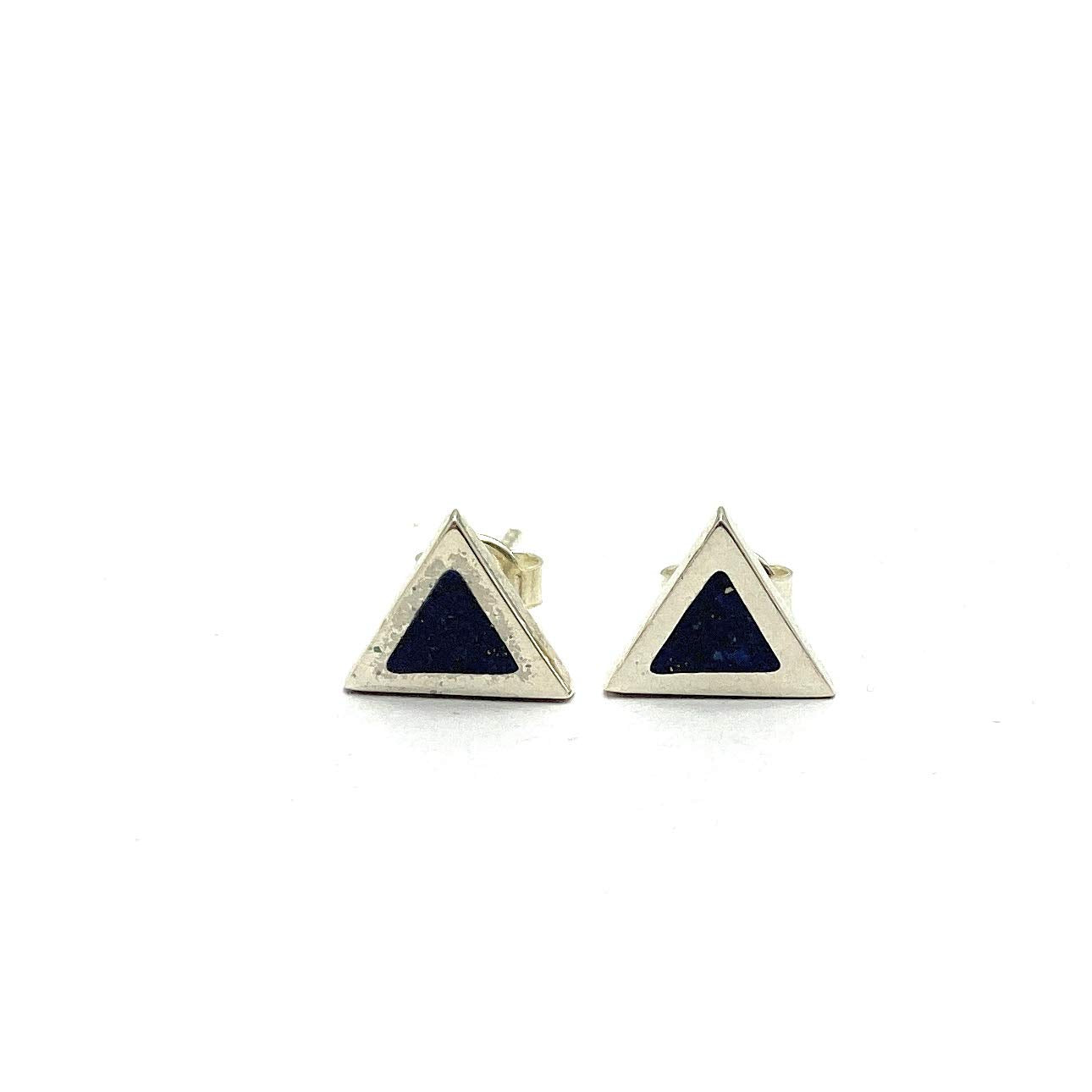 Triangle Lapis Lazuli Mosaic Micro Mosaic Sterling Silver Stud Earrings, Semi Precious Gemstone by Hstudio