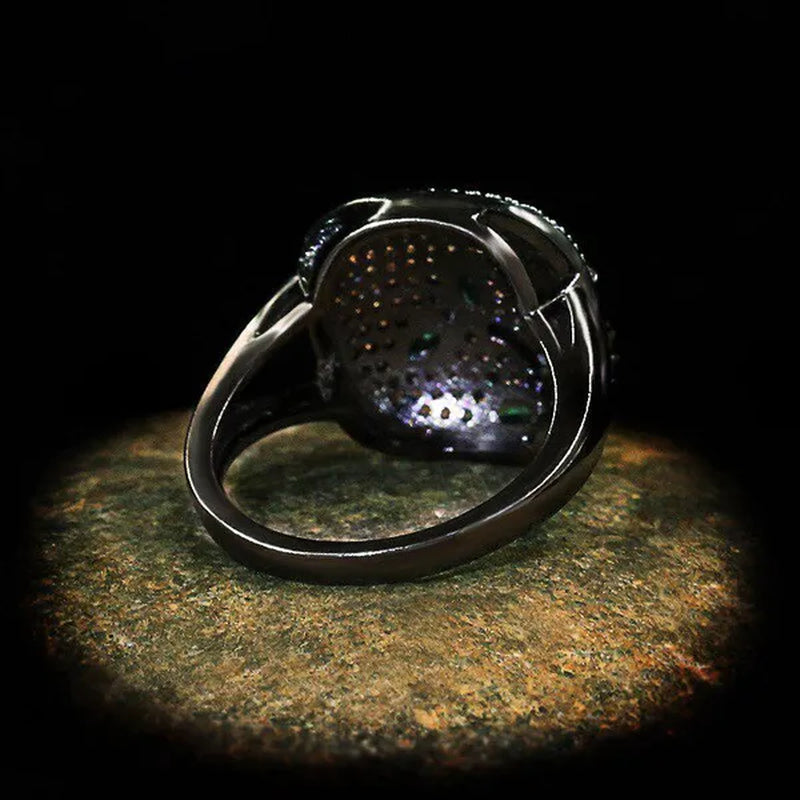 New Unique Black Gold Women's Ring Color Full Zircon Ring Jewelry 925 Silver Women's Ring Exaggerated Plant Ring