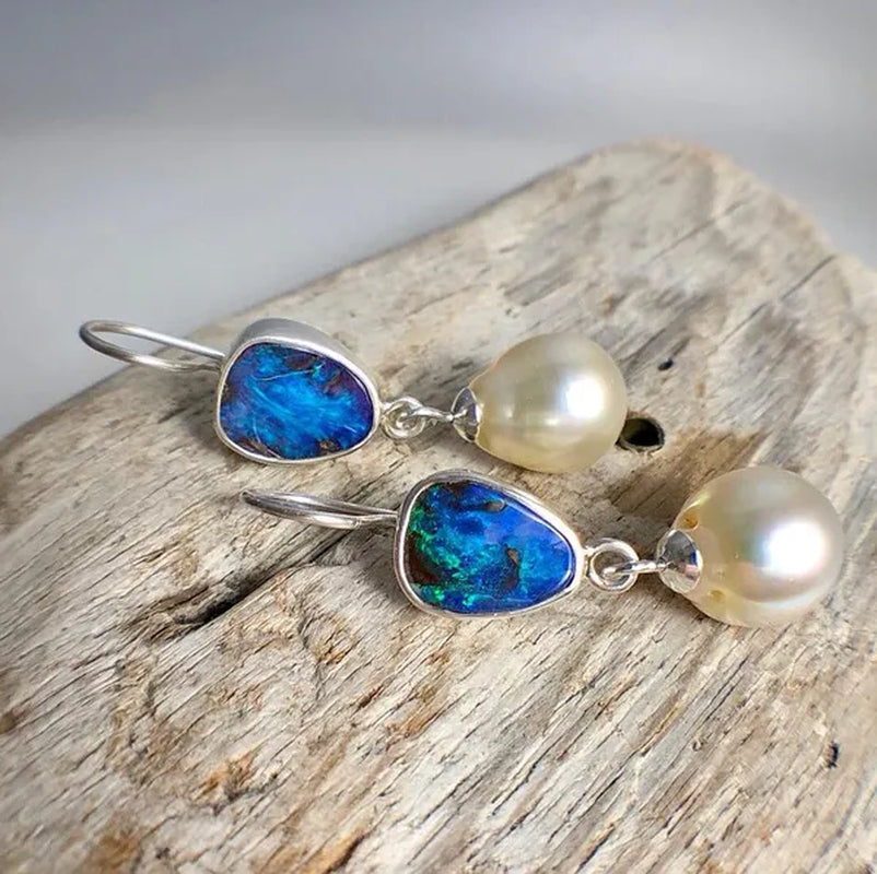 2021 New Marine Opal and Pearl Pendant a Pair of Wedding Engagement Earrings for Ladies