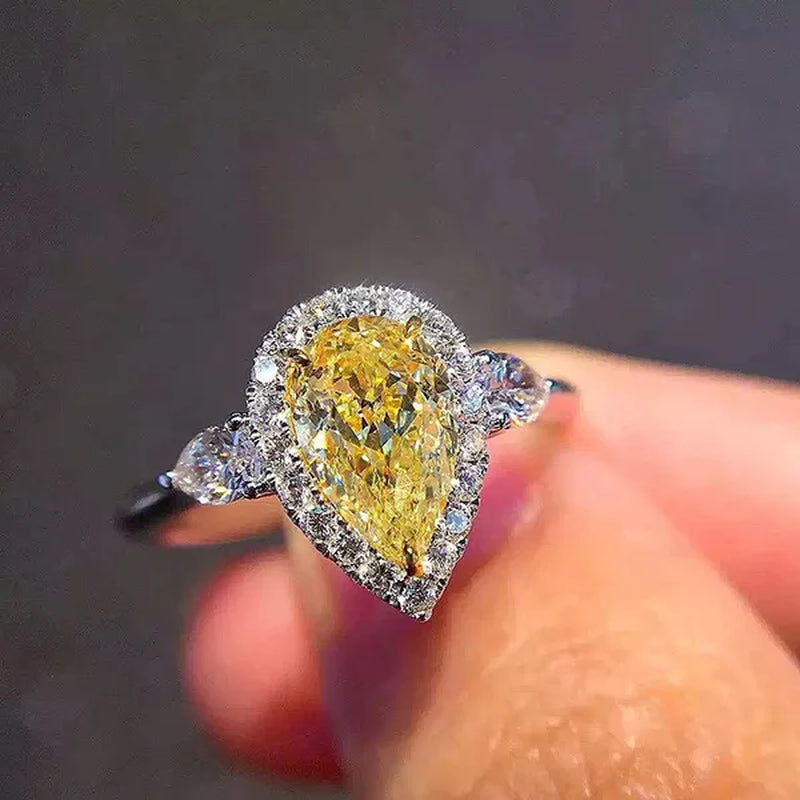 Luxury Natural Gemstones Topaz Sapphire Birthstone 925 Sterling Silver Bride Wedding Engagement Water-Drop Diamond Ring Gifts