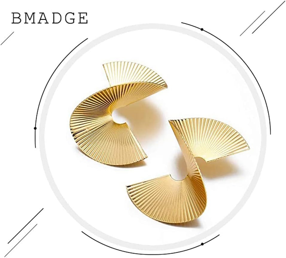 Gold Zinc Geometric Earrings Exaggerated Statement Earrings Punk Stylish Sectored Twisted Earring Jewelry for Women and Girls