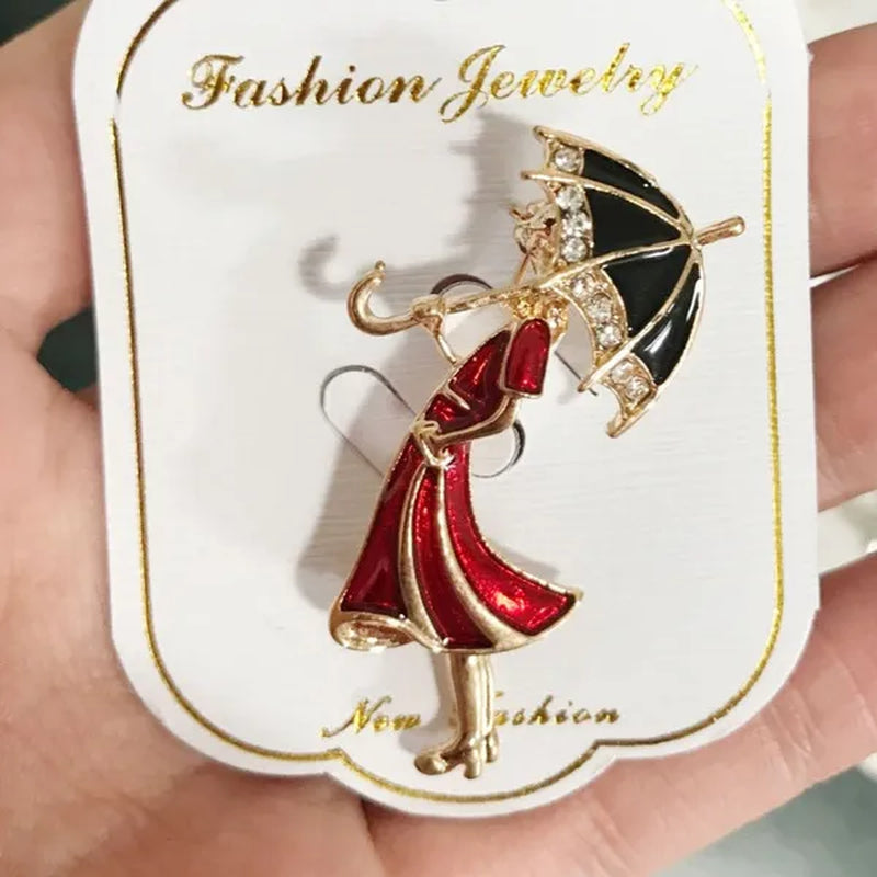 Fashion cartoon enamel girl brooch woman umbrella alloy pin accessories brooches