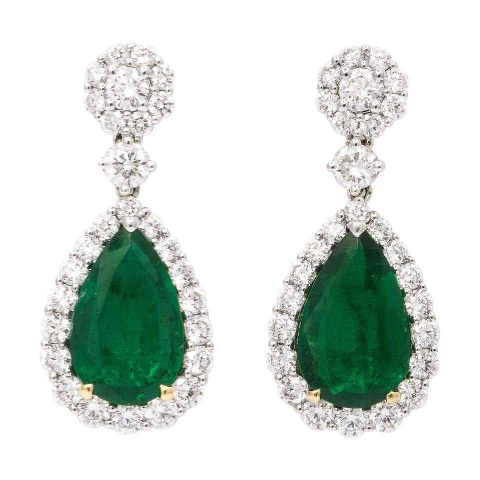 Emerald and Diamond Drop Earrings