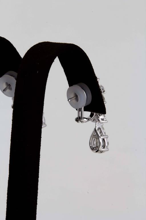 DIAMOND DANGLE DROP EARRING 3.25 CT PEAR MARQUISE ROUND 18 K WHITE GOLD DROP