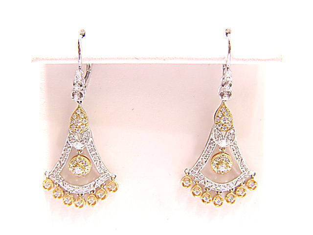 ROUND BRILLIANT CUT DIAMONDS SET IN TWO-TONE GOLD DANGLE