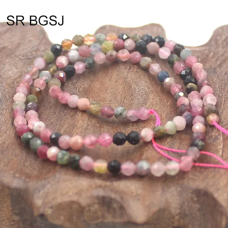 3Mm round Faceted Mixed Tourmaline Natural Gemstone Bail Spacer Beads Strand 15"