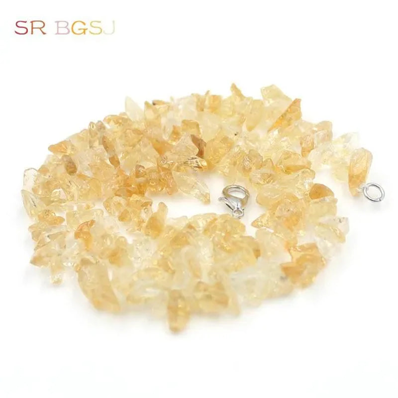 Citrine Yellow Quartz Genuine Gemstone Chips Beads Fashion Women Jewelry Necklace 18"