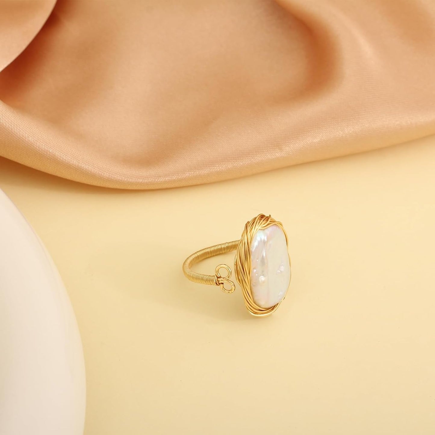 Pearl Ring for Women - 12X15Mm Baroque Pearl - Natural Freshwater Pearl - Handmade Pearl Jewelry Anniversary Gifts for Her, Adjustable Pearl Ring Band for Women(14K Gold Plated) 1