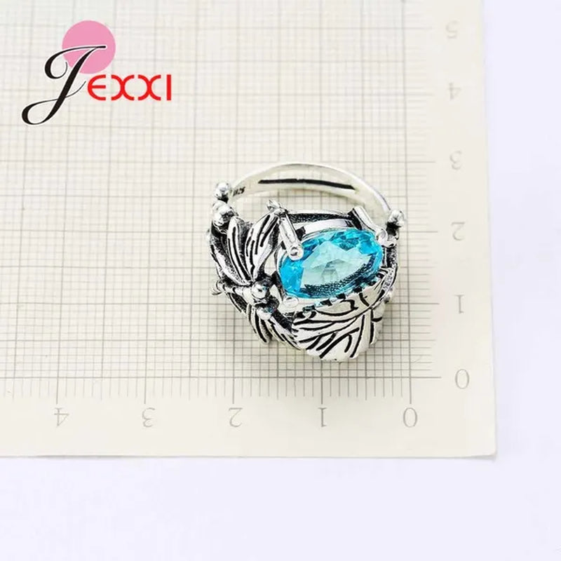 New Arrival Unique Design Dragonfly Leaf Band 925 Sterling Silver Jewelry Red Blue Green Clear AAA+ Zircon Ring