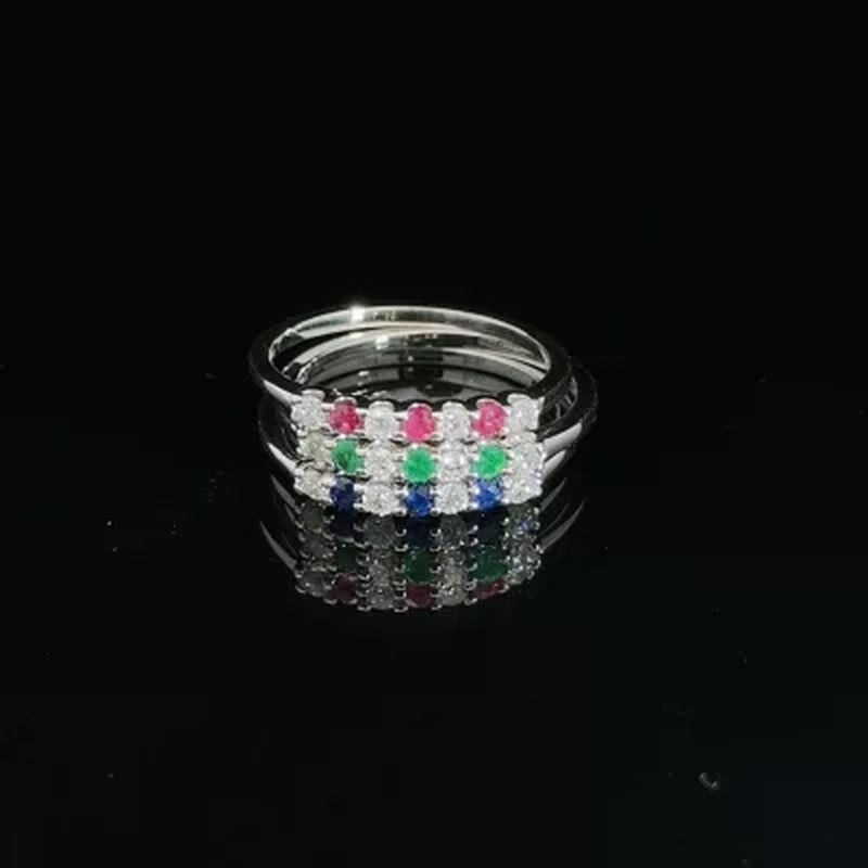 Emerald & 0.14 CT. T.W. Diamond Band in 14K White Gold