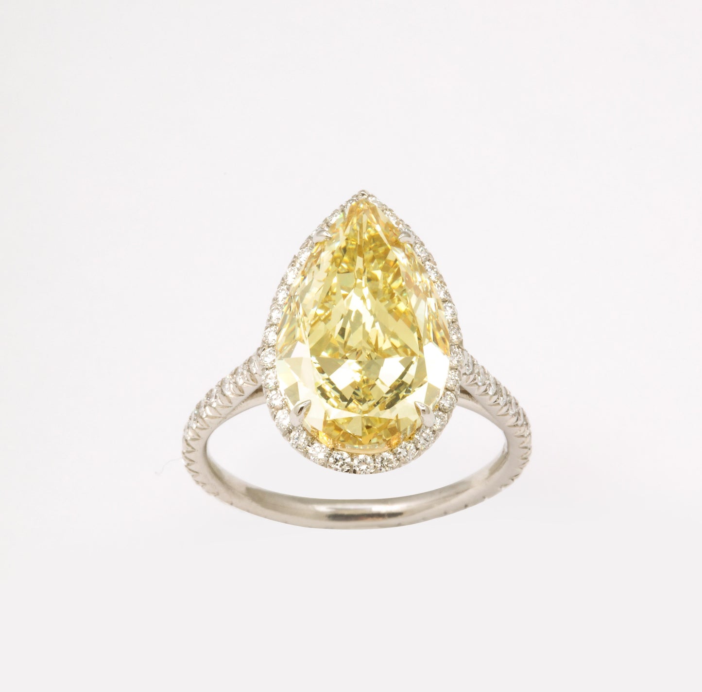 Fancy Yellow 5.12 Carat Pear Shape GIA Diamond Platinum Ring