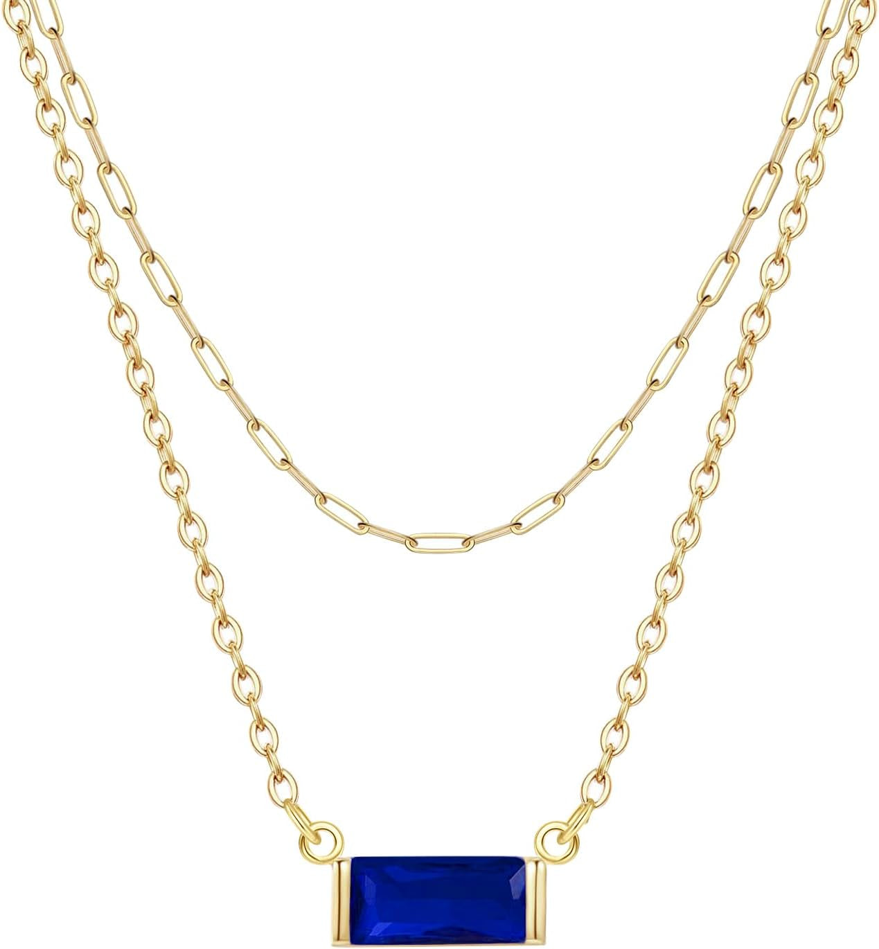 Layered Birthstone Necklace for Women Mothers 14K Gold Charm Necklace Dainty Paperclip Chain Necklace Pink Emerald Red Purple Pendant Necklace Diamond Jewelry Birthday Party Prom Wedding