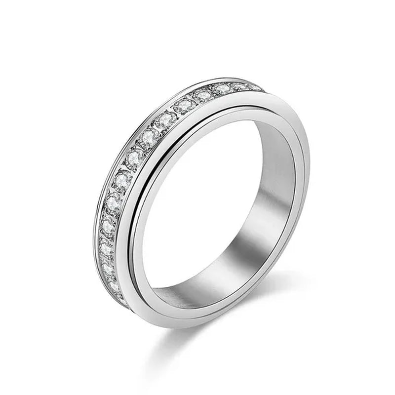 4Mm Wide Titanium Steel Exquisitely Inlaid Single Drainage Diamond for Men and Women Luxury Fashion Exquisitely Stackable Ring Engagement and Wedding Ring
