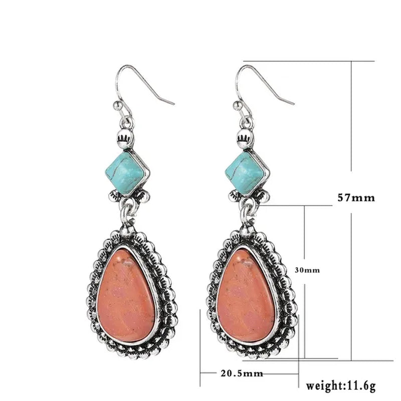 Vintage 925 Sterling Silver Natural Gemstone Pink Turquoise Earrings Woman Fashion Fine Jewelry