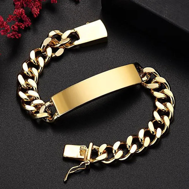 FASHION Classic Men'S Silver Jewelry Bracelet 925 Silver Gold Bracelet Glossy Bracelet 10MM Italian Silver Cuban Chain Safety Clasp