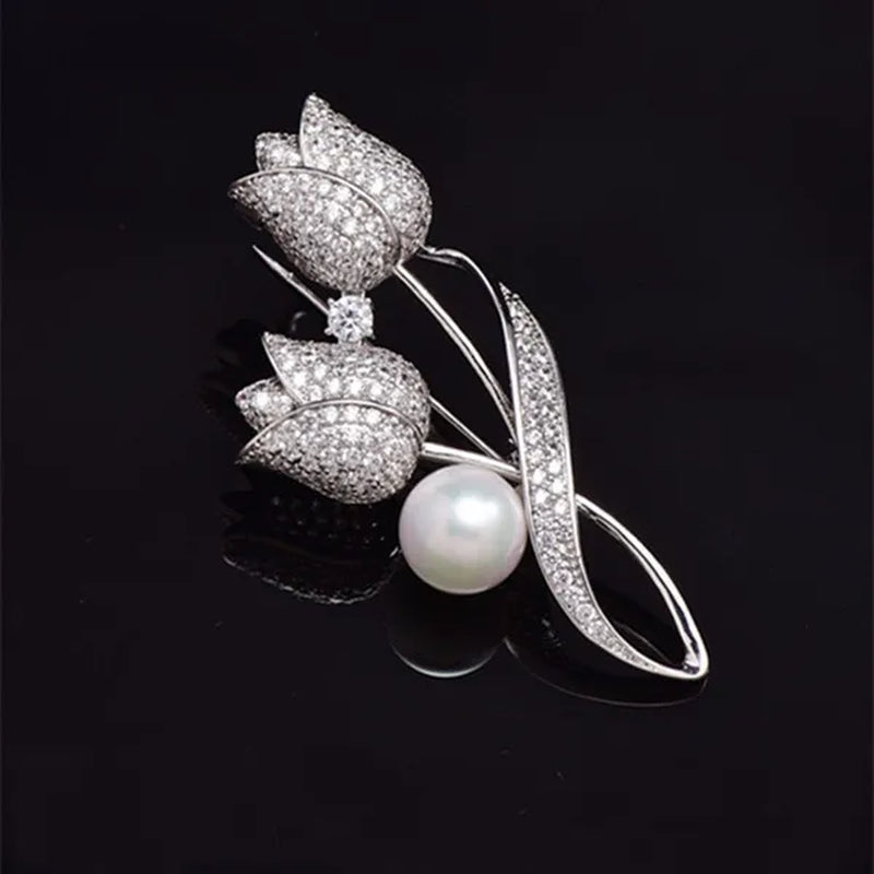Brooch Rhinestone Tulip Flower Brooch Anti-Glare Suit Brooch Collar Pin Jewelry