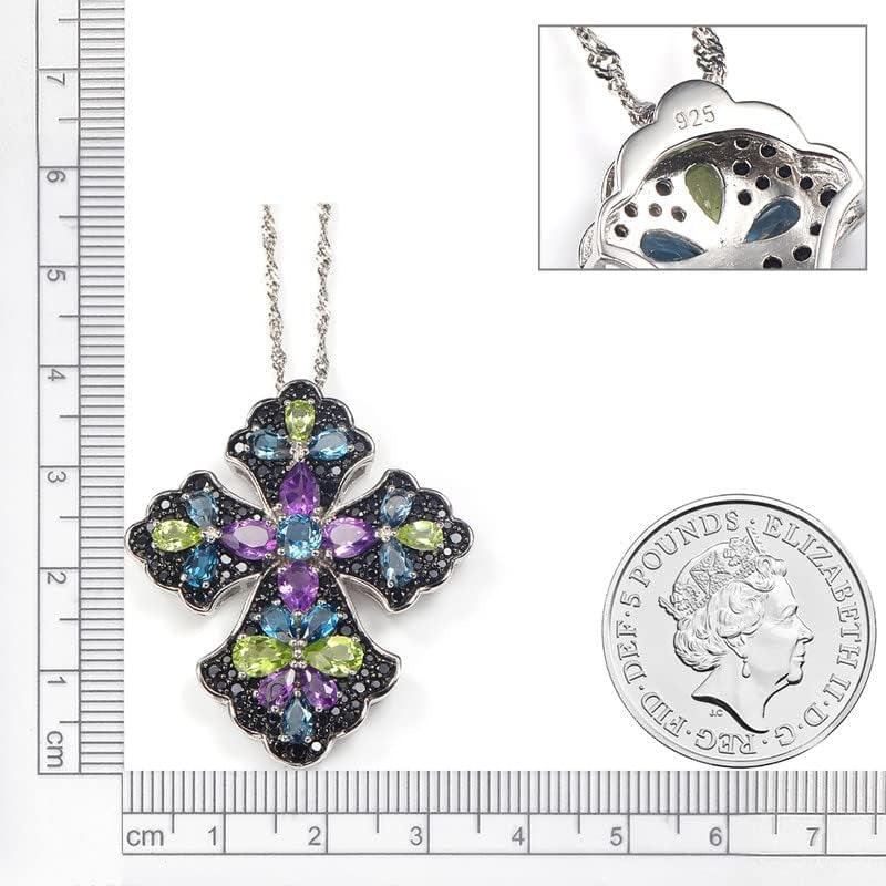 Cross Pendant Necklace for Women 925 Sterling Silver Natural Gemstone London Blue Topaz Peridot Amethyst Cross Jewelry