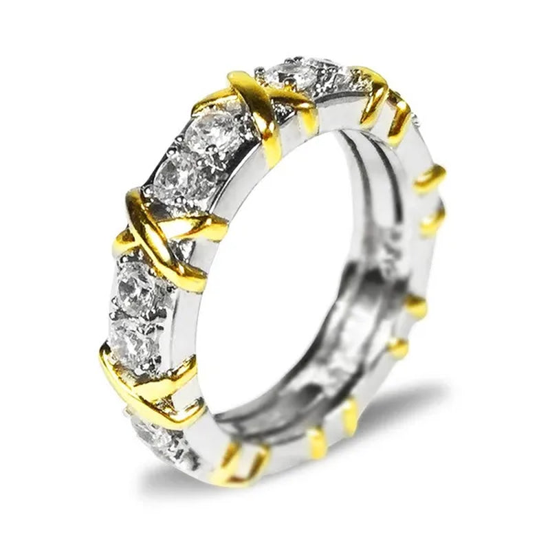 Brand Jewelry Lady's 925 Sterling Silver Tanzanite Couple rings Yellow Gold Cross Eternal Band Wedding Ring for Women size 5-12