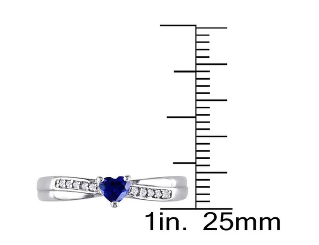 1/4 Carat (Ctw) Lab-Created Blue Sapphire Heart Ring in Sterling Silver with Accent Diamonds