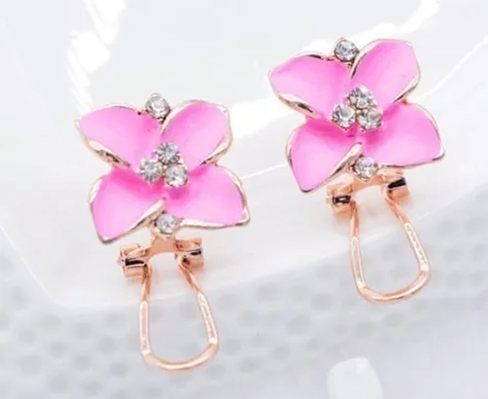 18K Gold Plated White Crystal Colorful Enamel Leaves Flower Omega Back Earrings Stud Earrings for Women Ladies Girls Jewelry
