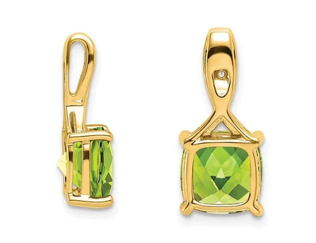 2.00 Carat (Ctw) Natural Cushion-Cut Peridot Pendant Necklace in 14K Yellow Gold with Chain