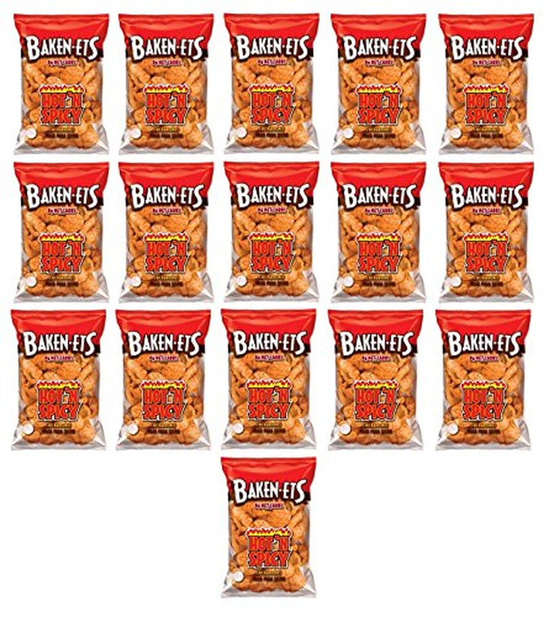Baken-Ets Chicarrones, Hot'N Spicy Fried Pork Skins: 16 Bags of 1 Oz - Tj